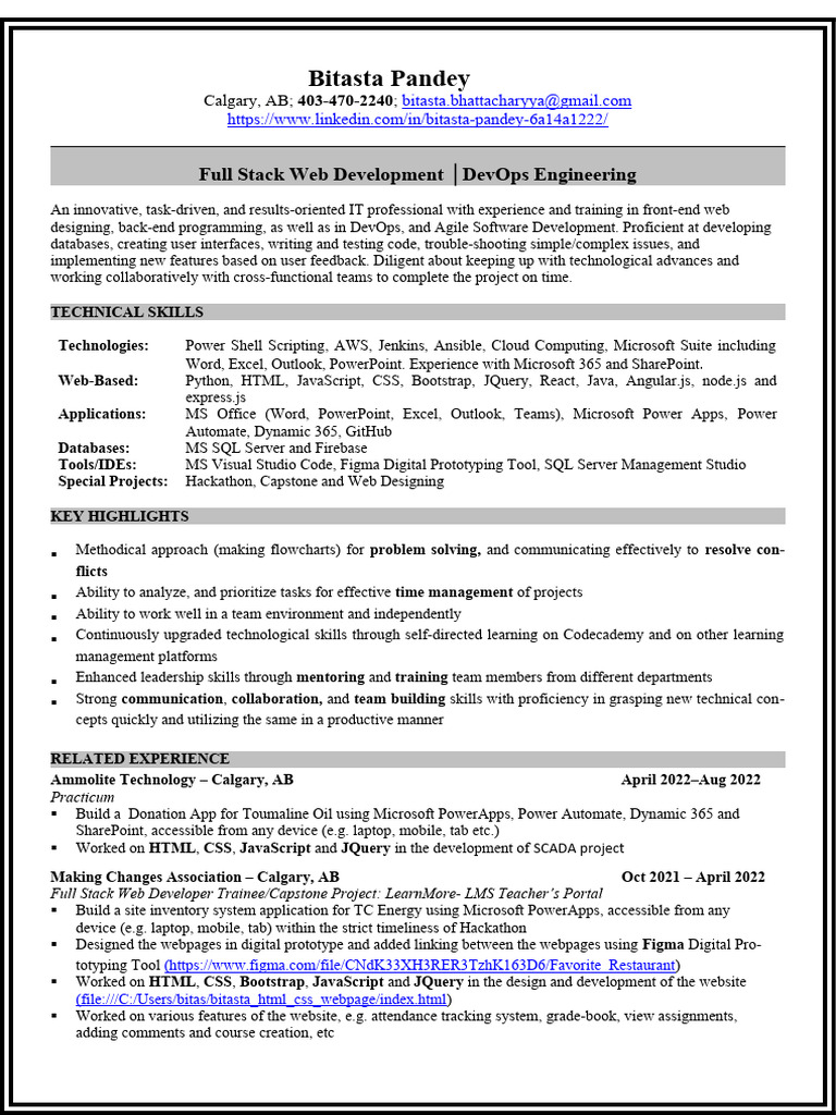 Full Stack Developer & DevOps Skills | PDF