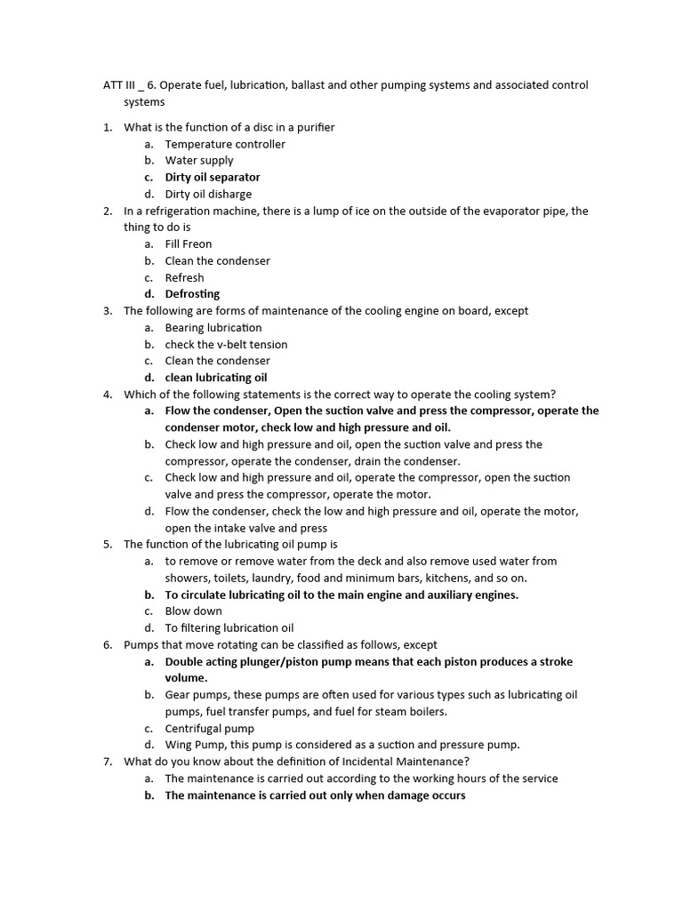 ATT III 6. Operate Fuel, Lubrication, Ballast and Other Pumping