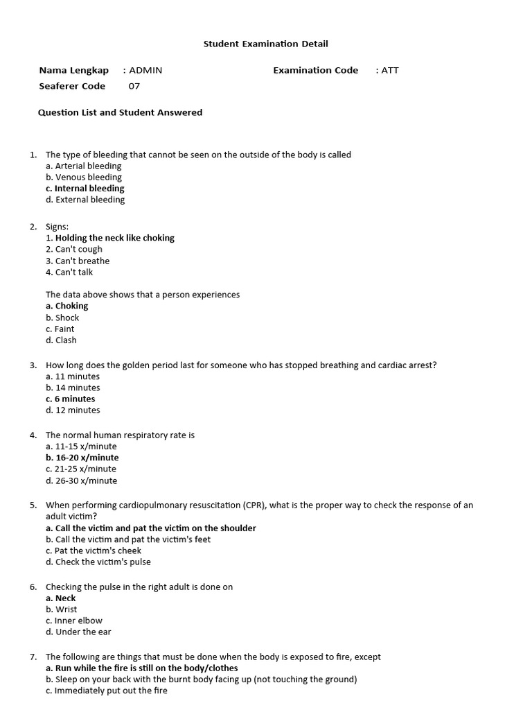 Medical Examination: First Aid Concepts | PDF