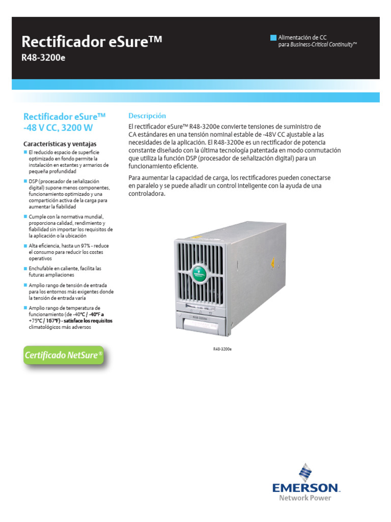 Rectificador Esure™ R48-3200e | PDF