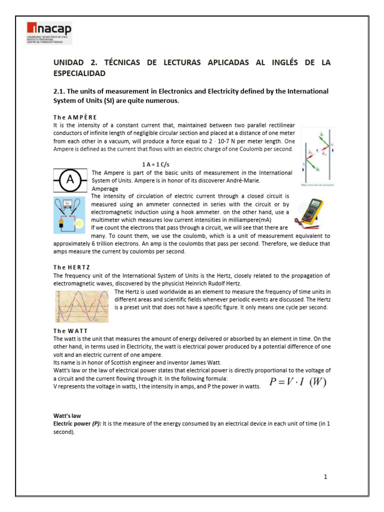 Unit 2. 21 Electrical Units of Measure PDF Watt Voltage