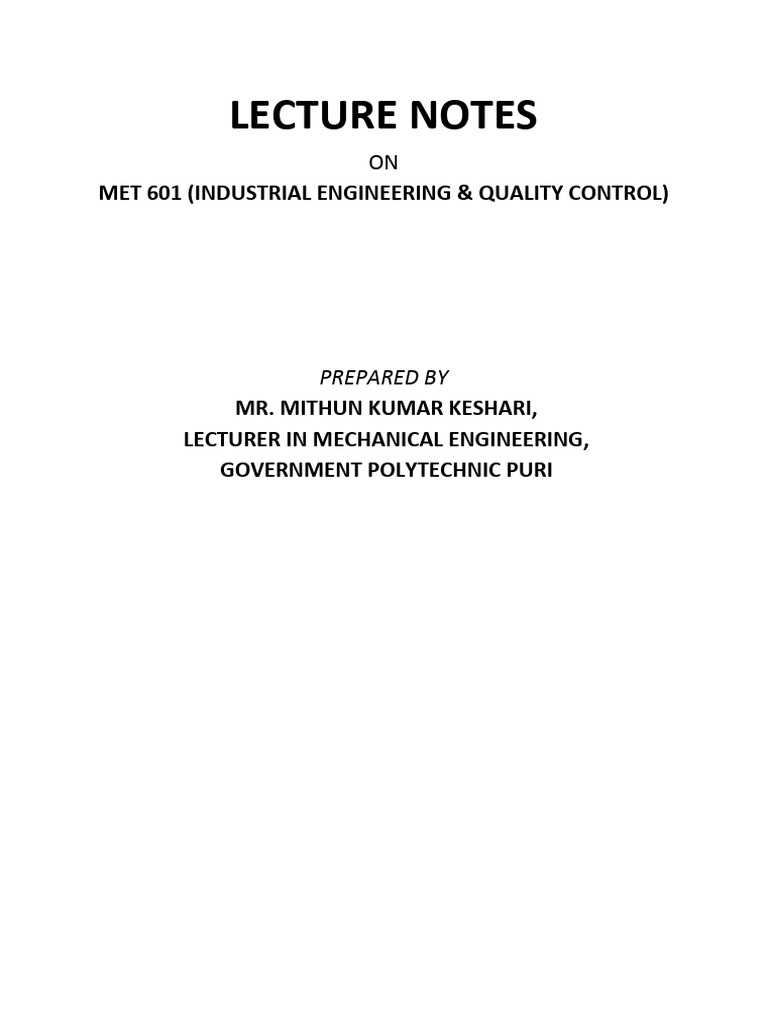 Lecture Notes On Industrial Engg & Quality Control | PDF | Lean ...