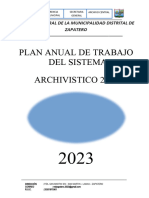 PLAN ANUAL DE ARCHIVO MUNICIPAL 2023 Municipalidad Distrital de Zapatero