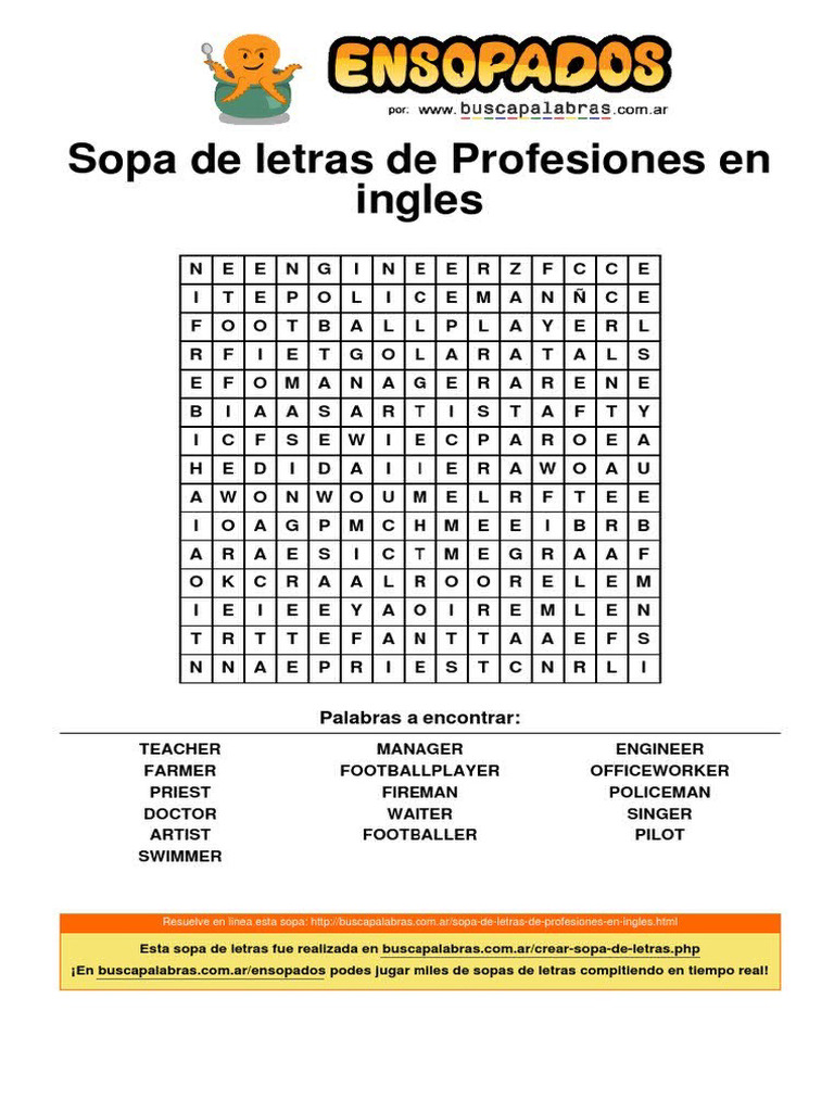 Sopa de Letras Ingles | PDF