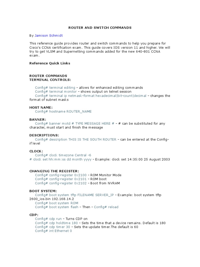 Cisco Router and Switch Command Guide | PDF | Network Socket | Ip Address