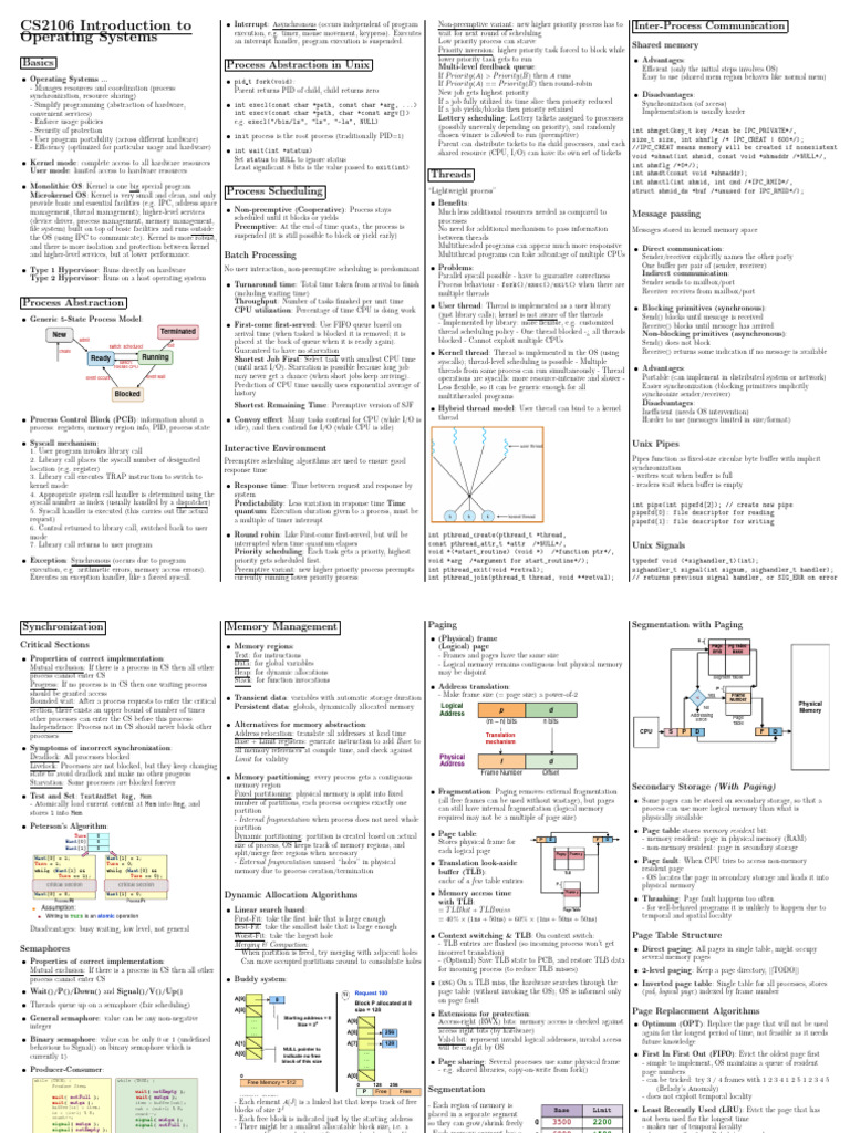 Cheat sheet full (1) (2) | PDF | Thread (Computing) | Process (Computing)