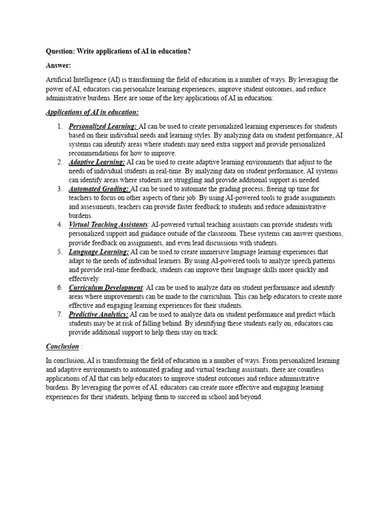 Applications of AI in Education | PDF