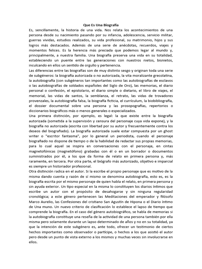 Que Es Una Biografía | Descargar gratis PDF | Biografía | Autobiografías
