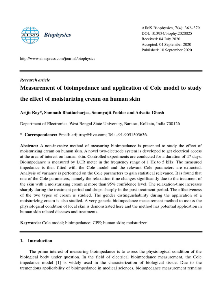 AIMS Biophysics Cream Sept 2020 PDF Electrical Engineering
