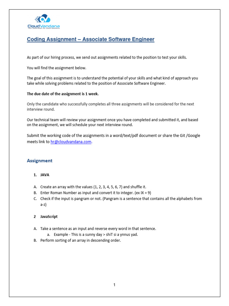 Associate Software Engineer Coding Test | PDF