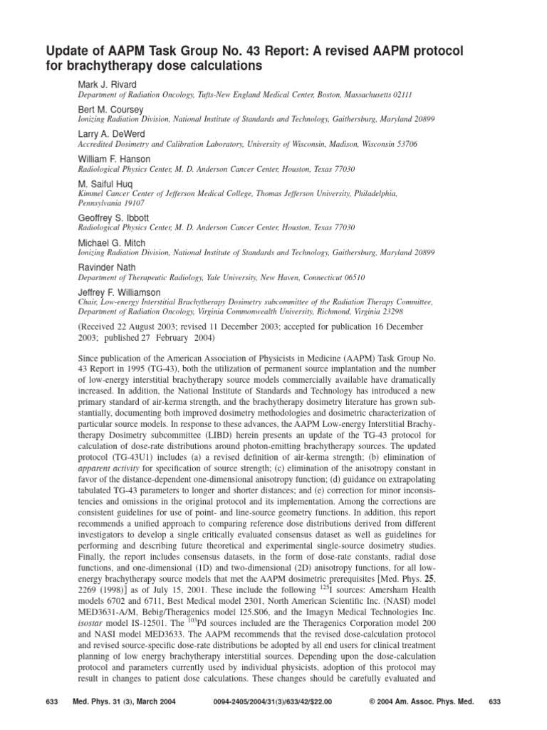 Medical physics 2004 rivard update of aapm task group no 43