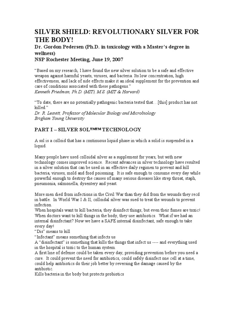 Silver Sol Revolutionary Silver For The Body | PDF | Infection ...