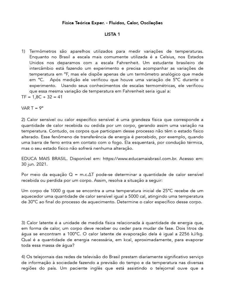 Experimentos de Calor e Temperatura | PDF | Calor | Temperatura