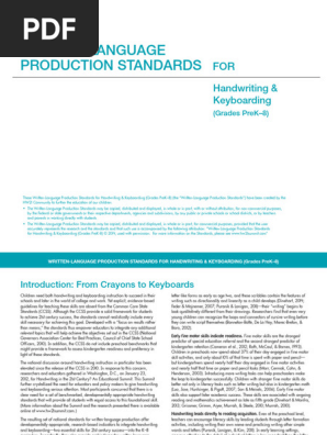 Written Language Production Standards for Handwriting & Keyboarding, PreK–8