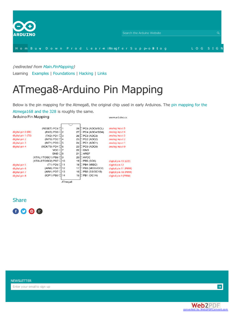 ATmega8 - Arduino Uno Pin Mapping | PDF