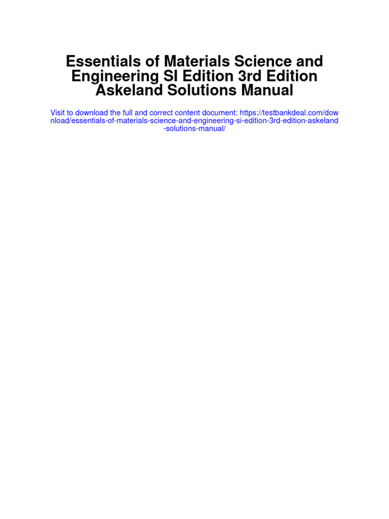 Essentials of Materials Science and Engineering Si Edition 3rd Edition
