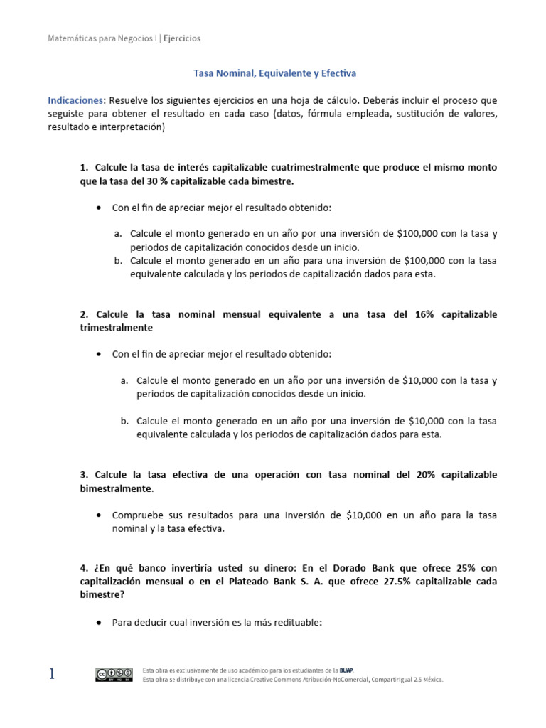 Ejercicios de Tasa de Interés en Finanzas | PDF | Inversiones | Dinero