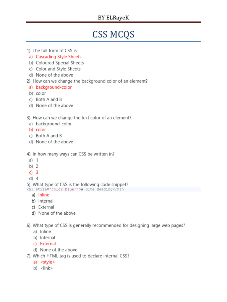 CSS MCQ | PDF | Internet | Cascading Style Sheets