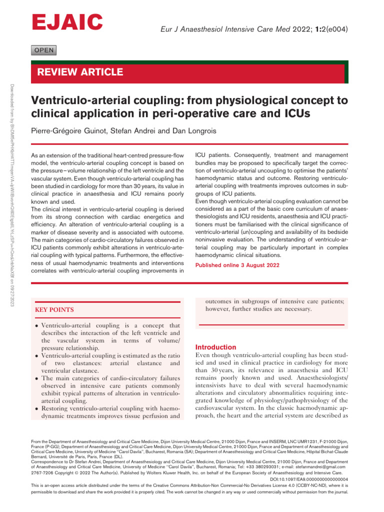 Ventriculo Arterial Coupling From Physiological.1 | PDF