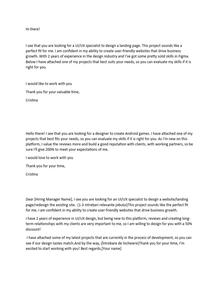 UI/UX Cover Letter for Upwork | PDF