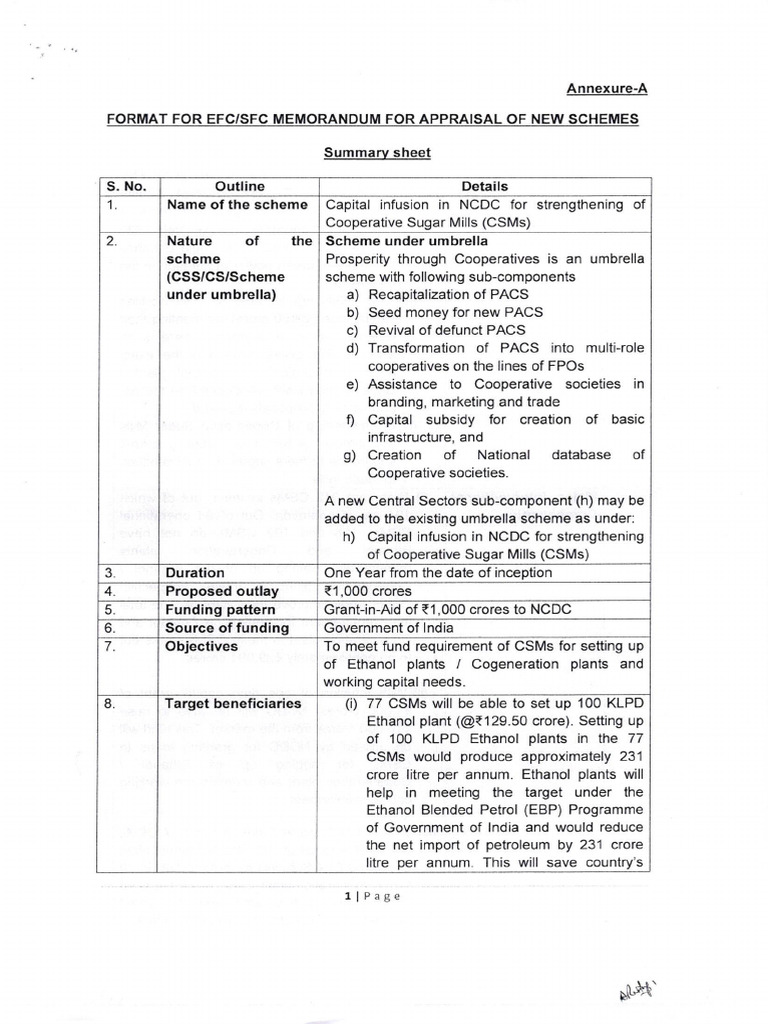 Draft EFC Memo For Capital Infusion in NCDC For Strengthening of CSMs ...