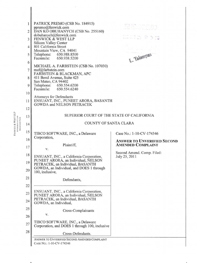 Answer to second amended complaint pdf cause of action