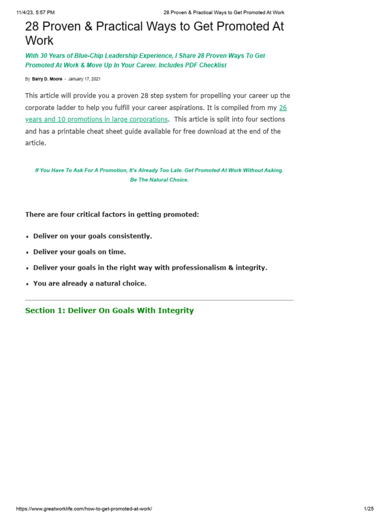 28 Proven & Practical Ways To Get Promoted at Work | PDF | Sales ...