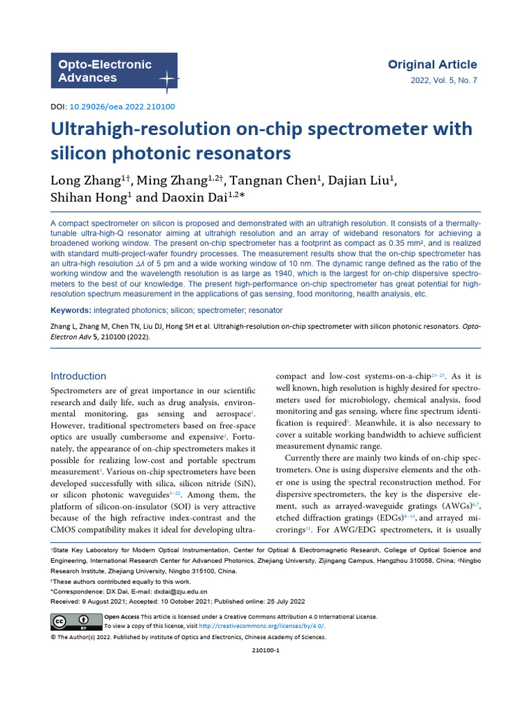Ultrahigh Resolution+on Chip+Spectrometer+With+Silicon+Photonic