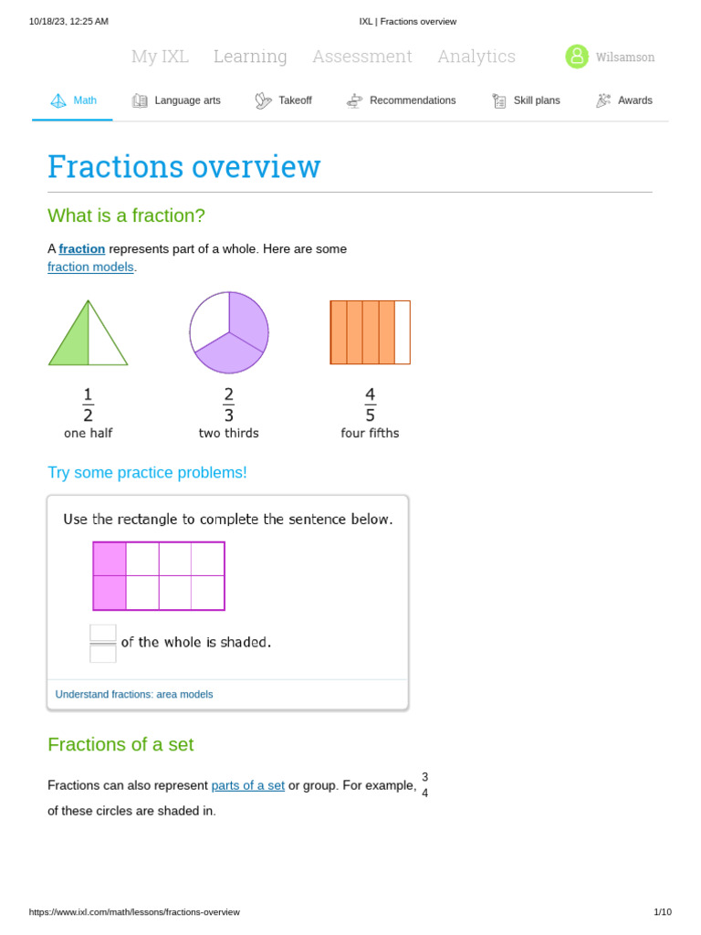 IXL Fractions Overview for 4th Grade | PDF