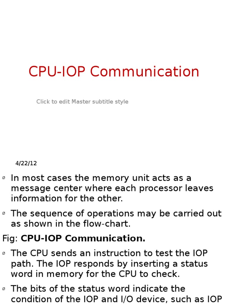 CPU IOP Communication | PDF | Input/Output | Central Processing Unit
