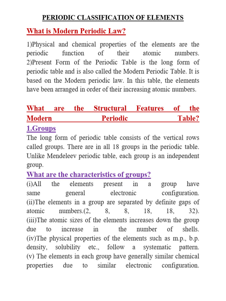 Periodic Classification of Elements | PDF