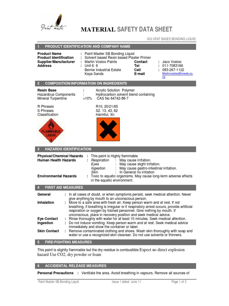 PAINT MASTER BONDING LIQUID SDS Paint Chemistry