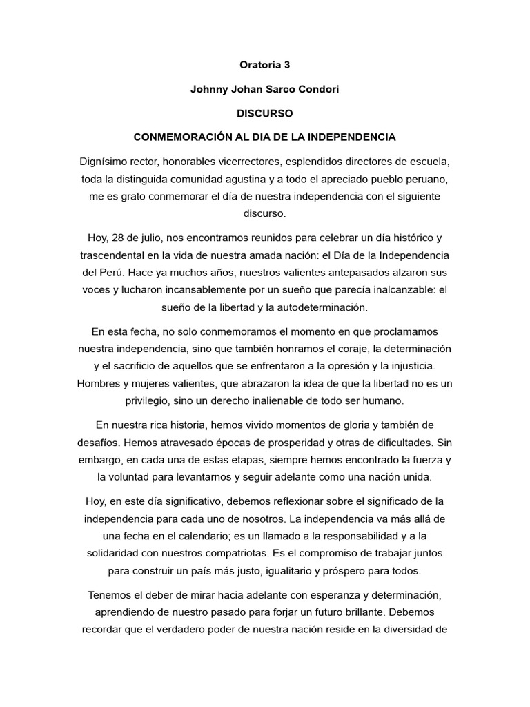 Discurso por el Día de la Independencia | PDF | Nación | Perú