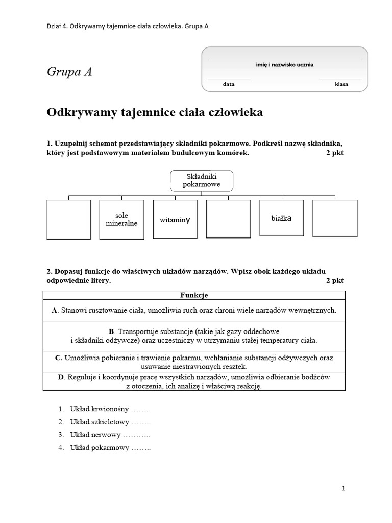 Sprawdzian Z Biologii świat Kręgowców