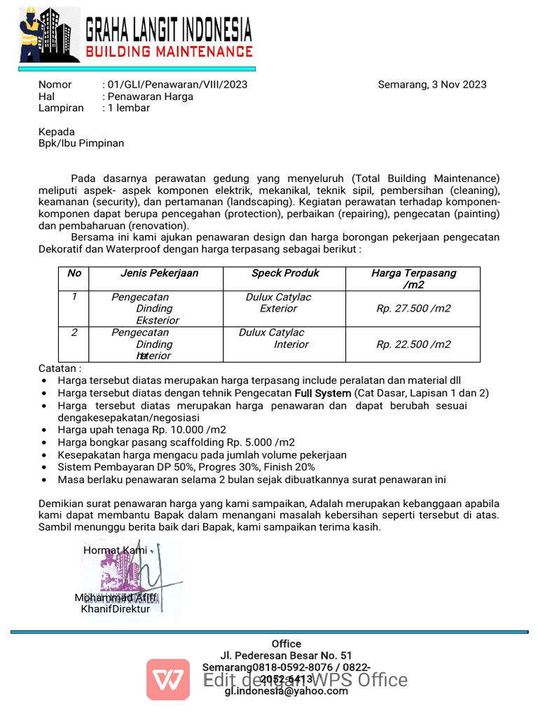 Penawaran Harga Pengecatan | PDF