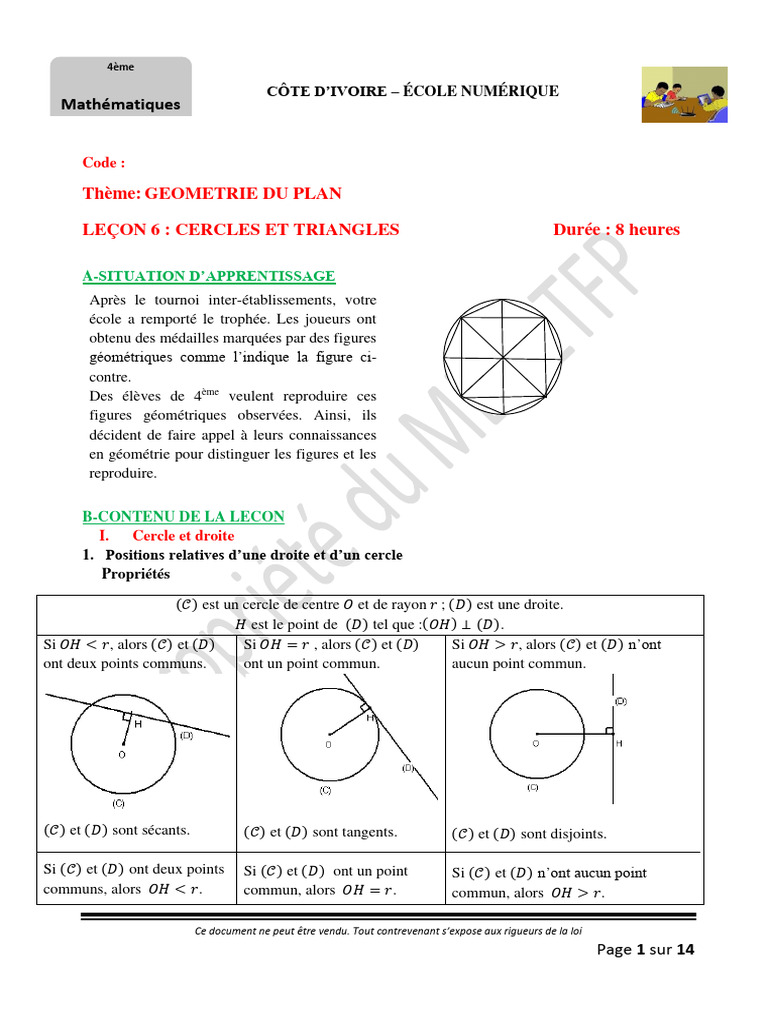 Leçon 4ème : Cercles et Triangles | PDF | Triangle | Cercle