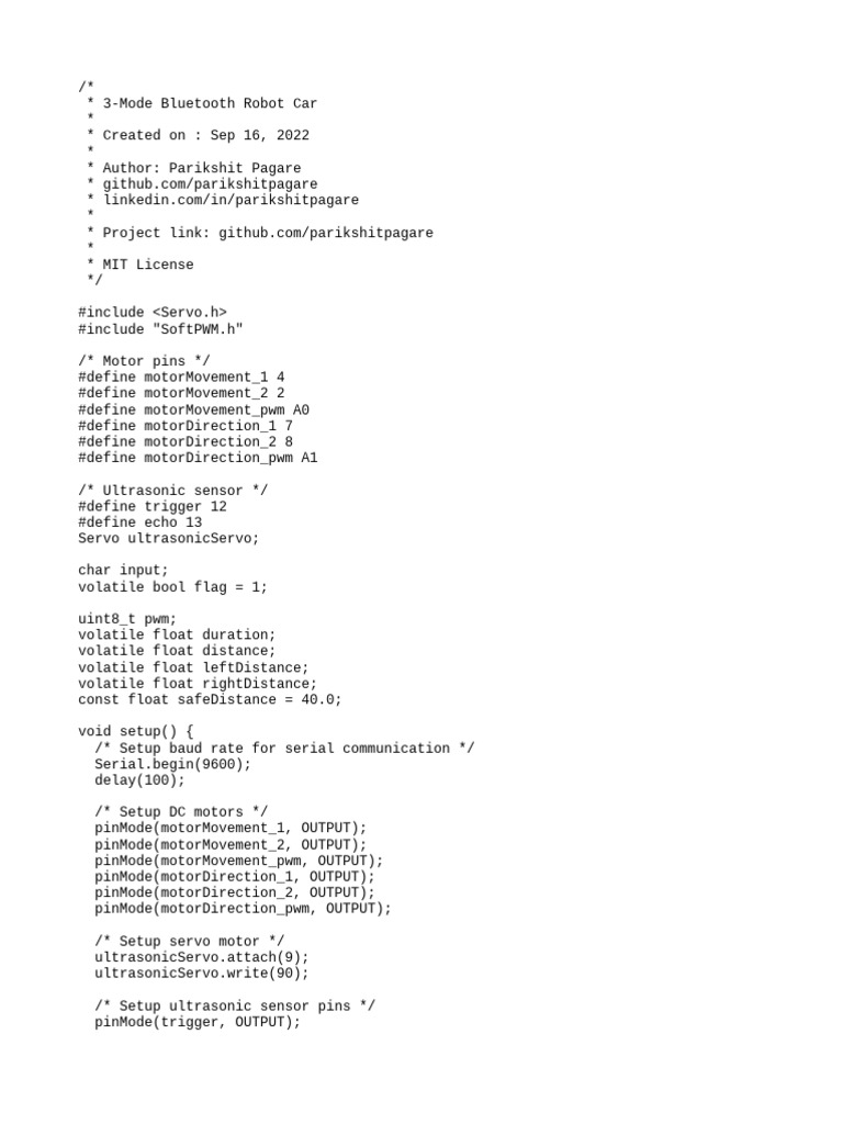 3 Mode Bluetooth Robot Car Ino PDF Computer Programming Electronics