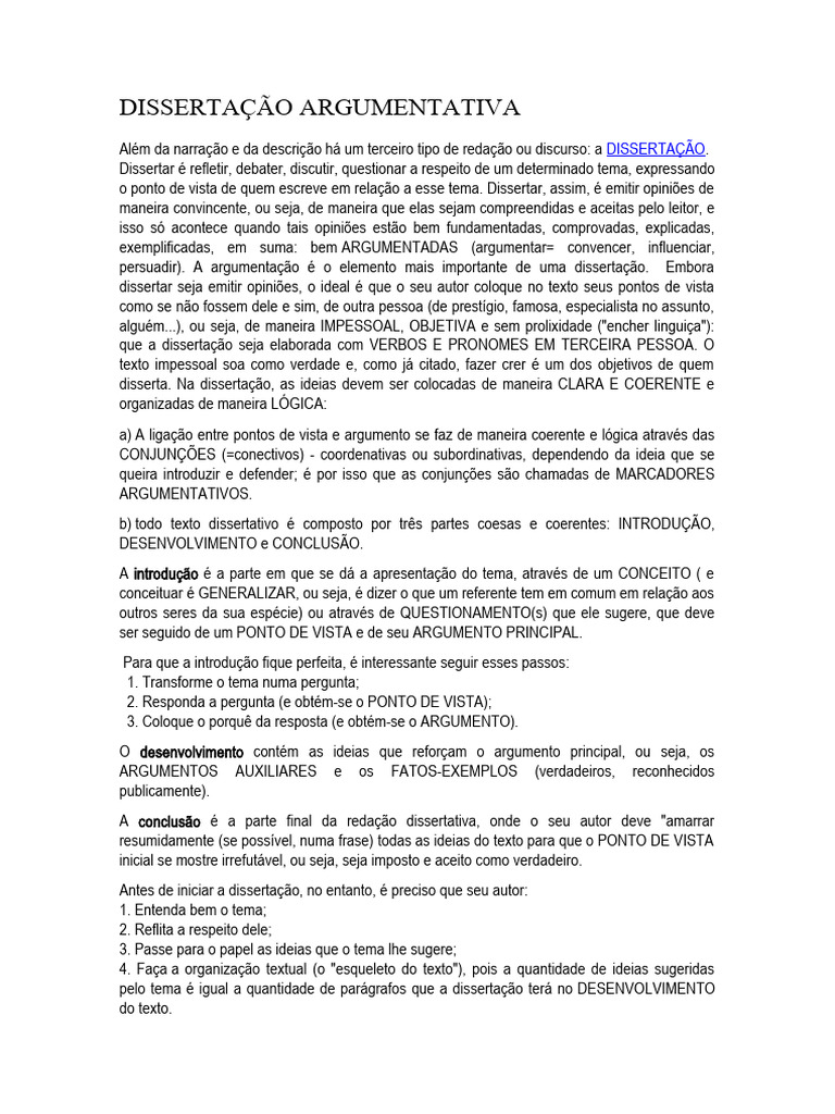 Estrutura da Dissertação Argumentativa | PDF