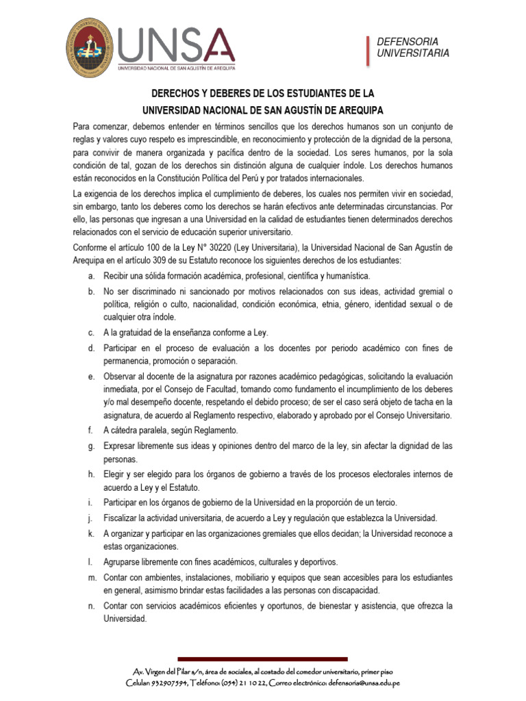 Derechos Y Deberes Estudiantes Unsa 1 Pdf