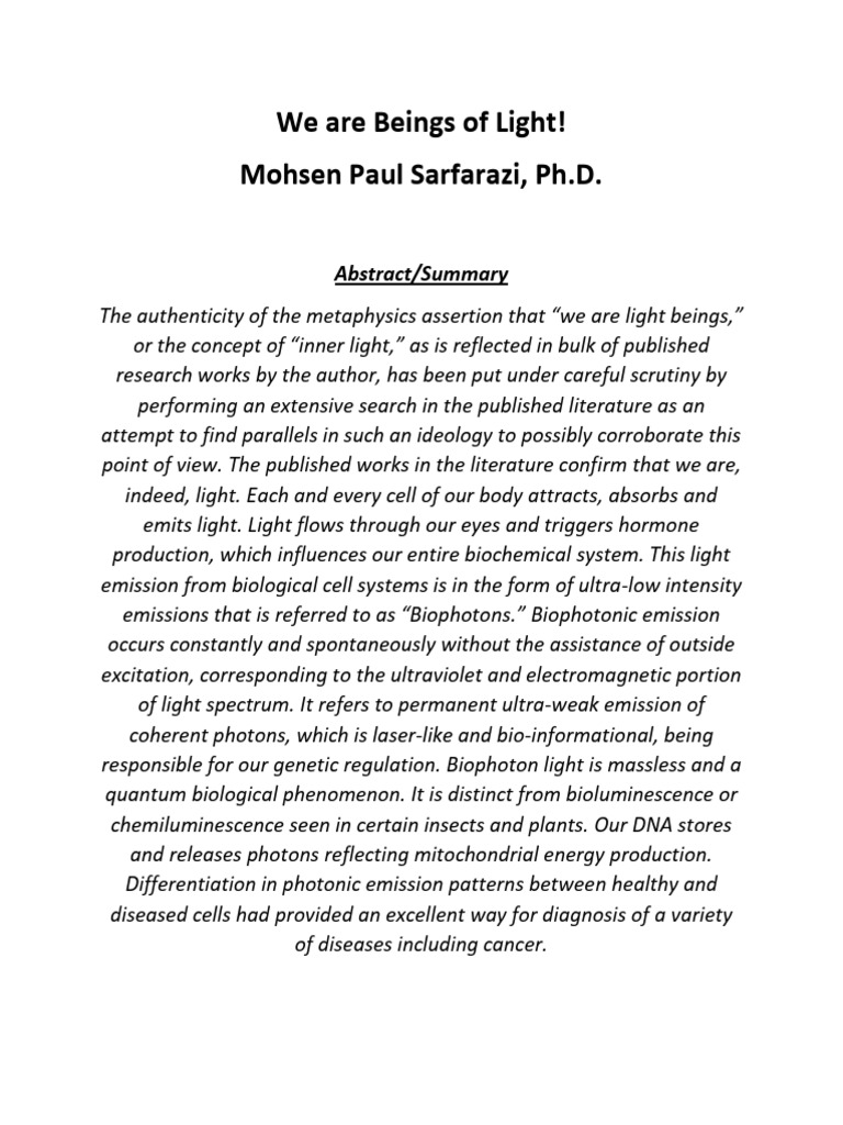 We Are Beings of Light: Biophoton Insights | PDF