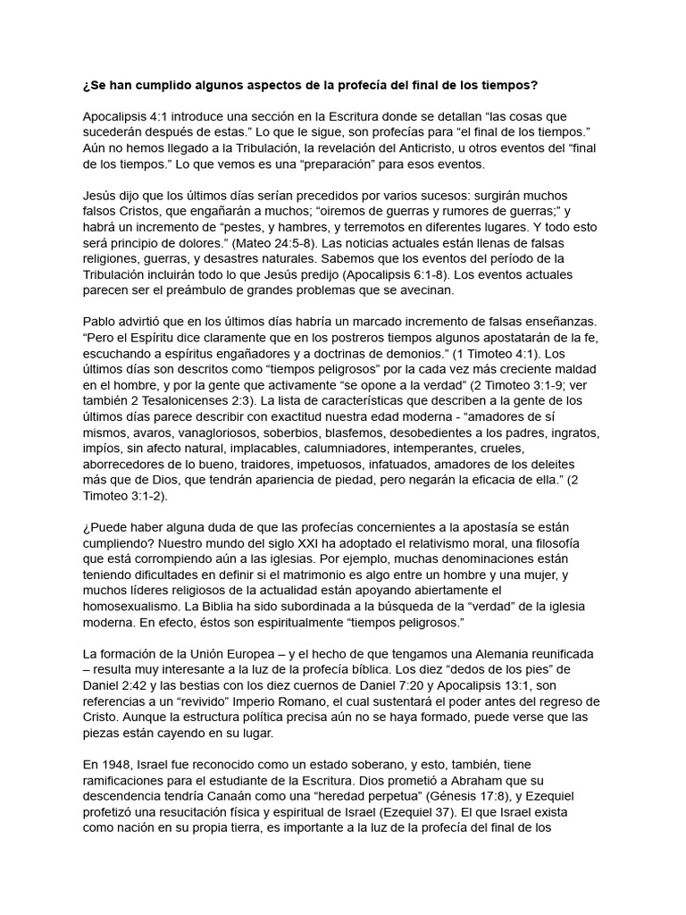 Se Han Cumplido Algunos Aspectos De La Profecía Del Final De Los