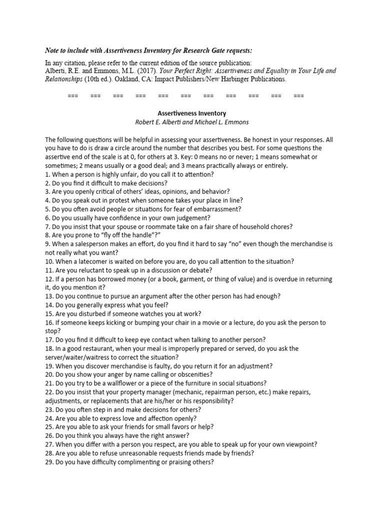 Assertiveness Inventory Overview | PDF | Waiting Staff | Attitude ...