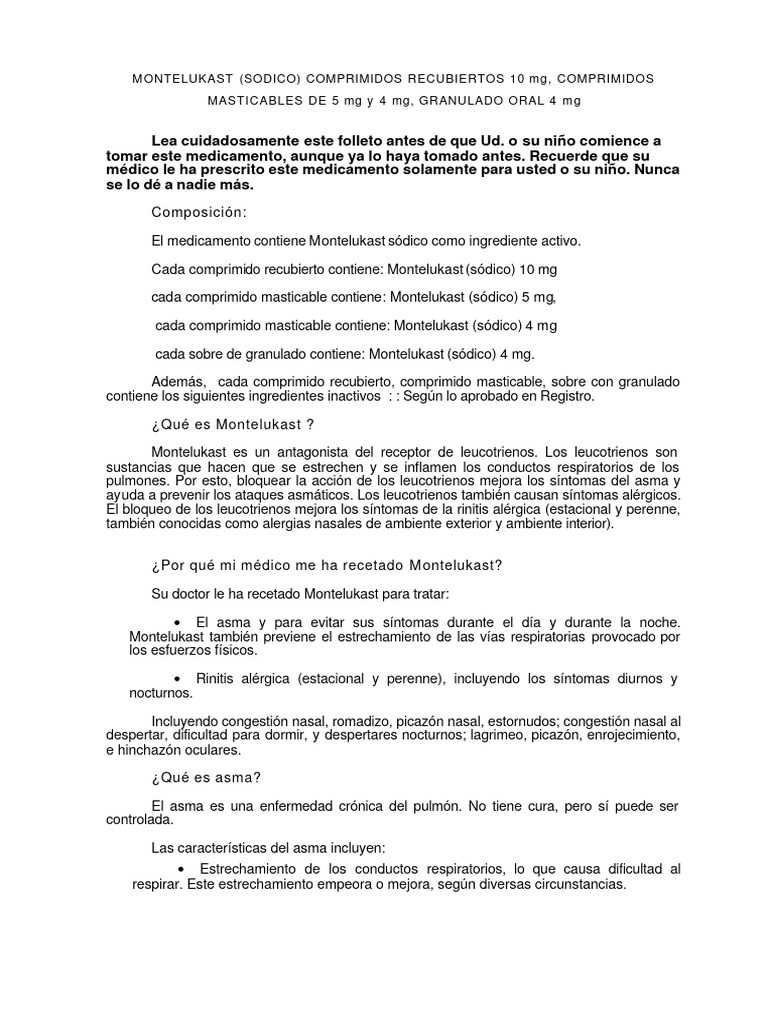 Montelukast 4mg 5mg y granulos orales 4mg pdf asma alergia