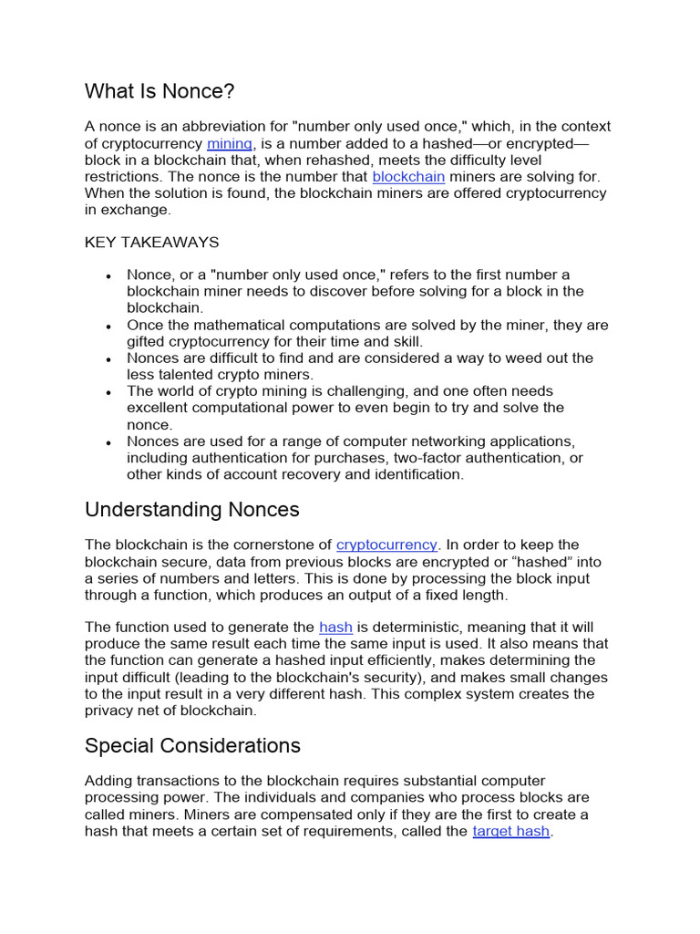 Crypto Mining: Understanding Nonces | PDF | Cryptocurrency | Encryption