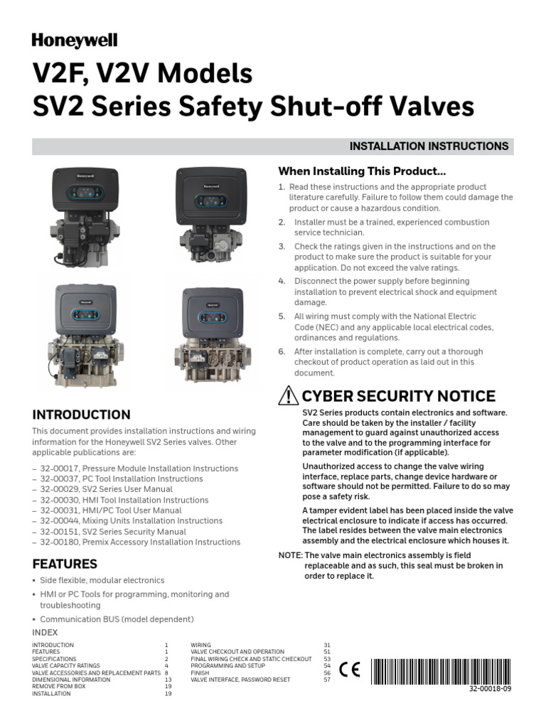 V2F, V2V Models SV2 Series Safety ShutOff Valves Cyber Security
