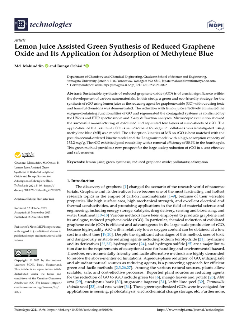 Lemon Juice Assisted Green Synthesis of Reduced Graphene Oxide and Its ...