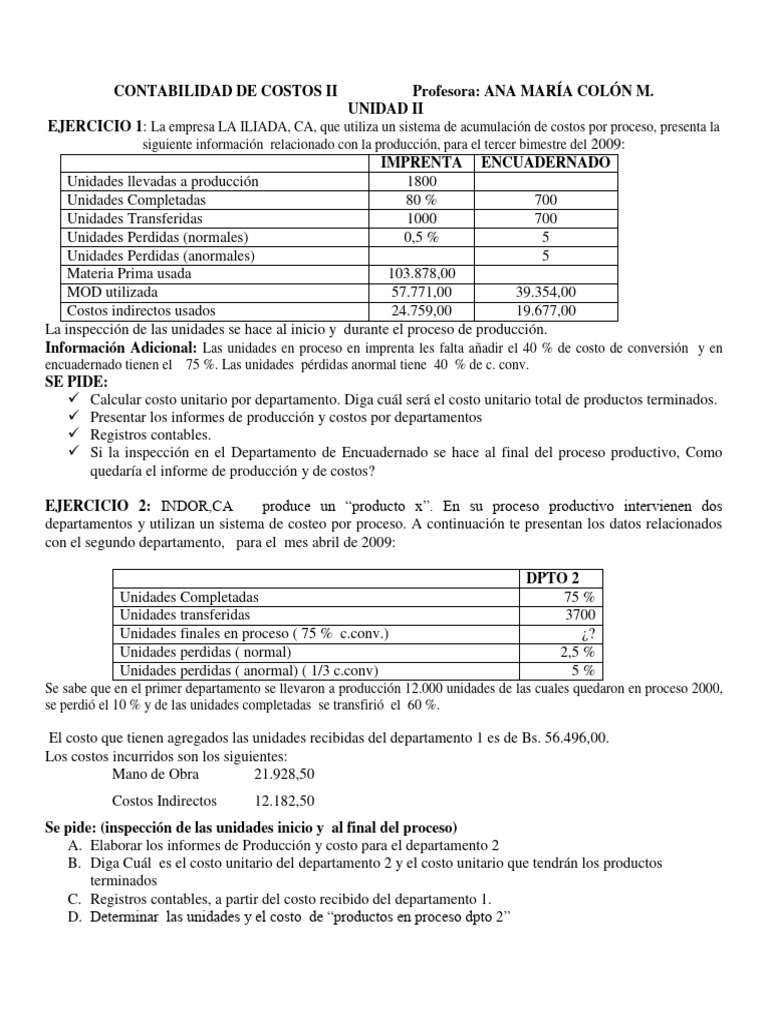 Ejercicios de Contabilidad de Costos II | PDF | Inventario | Industrias ...