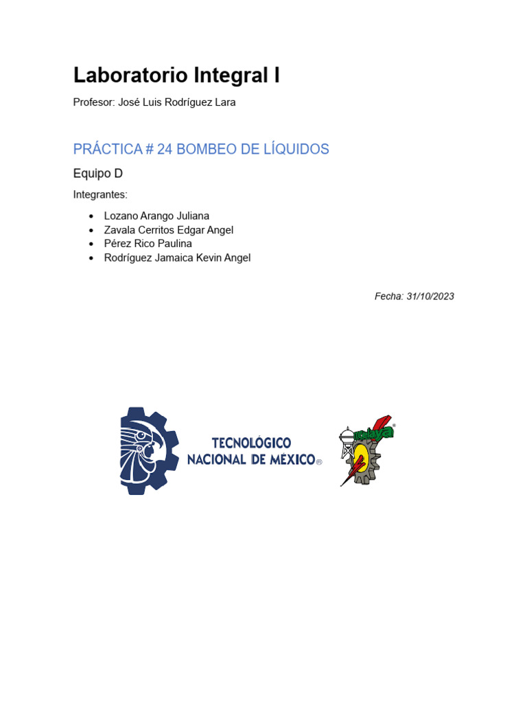 Practica 24 LAB 1-1 | PDF | Bomba | Agua