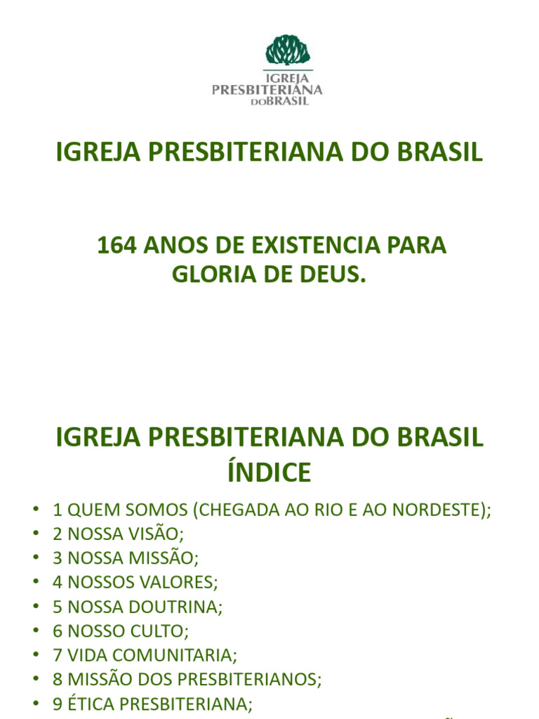 IGREJA PRESBITERIANA DO BRASIL APRESENTAÇAO-1 | PDF | Calvinismo ...