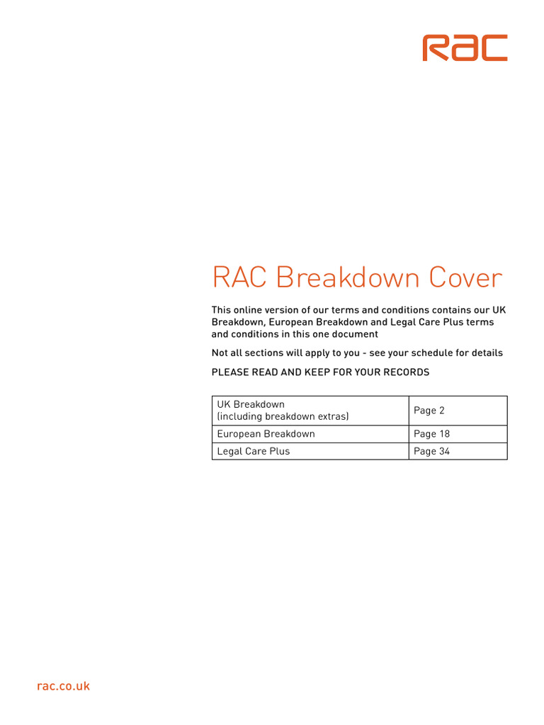 RAC Breakdown Cover Terms & Conditions | PDF | Insurance | Vehicles